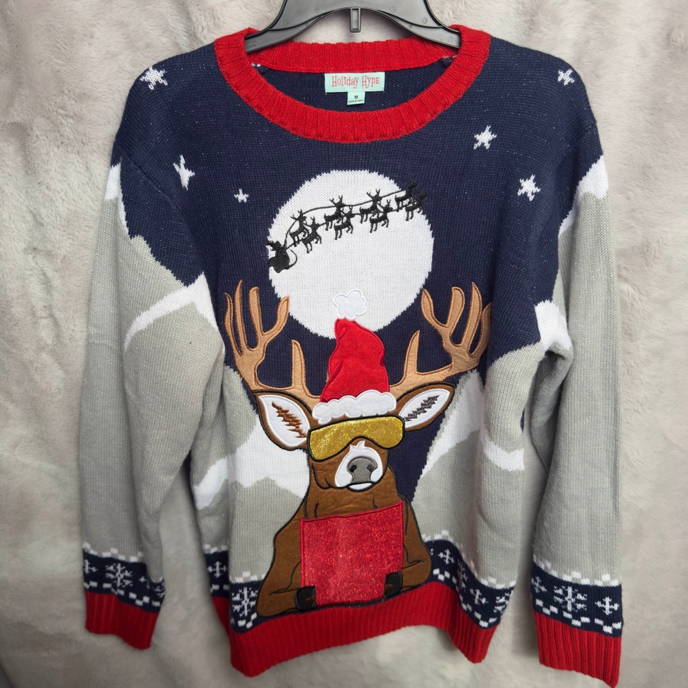 Holiday Hype Ugly Christmas Sweater Reindeer Drink Holder Pouch Men's M‎